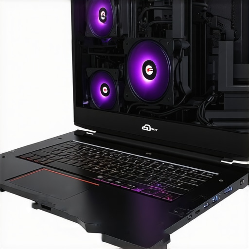 Close-up of a gaming laptop's cooling system with vapor chamber and fans.