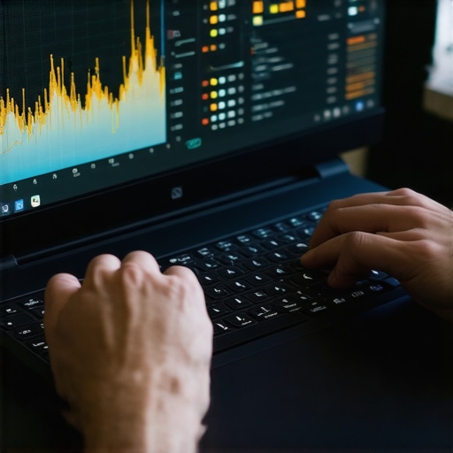 Close-up of a gaming laptop screen showing performance metrics and thermal data.