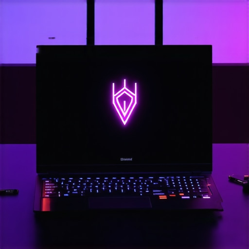 Gaming laptop showing cooling vents and a bright display