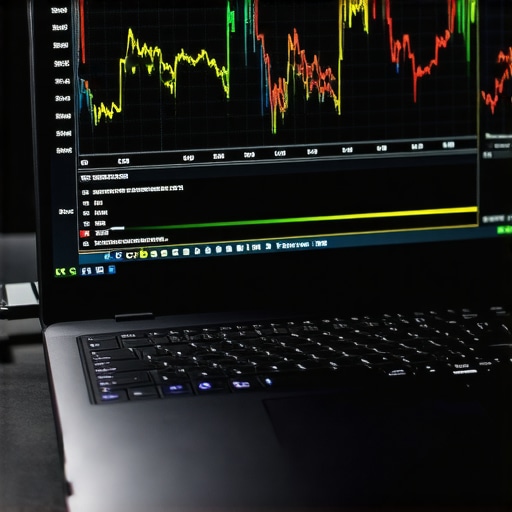 Laptop screen displaying temperature and fan speed graphs with monitoring software