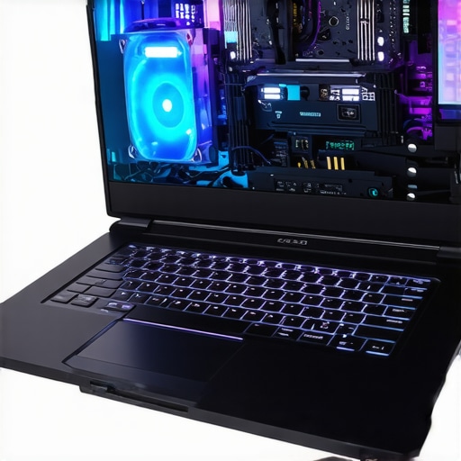 Close-up of a gaming laptop's advanced cooling system with vapor chamber and LED-lit fans.