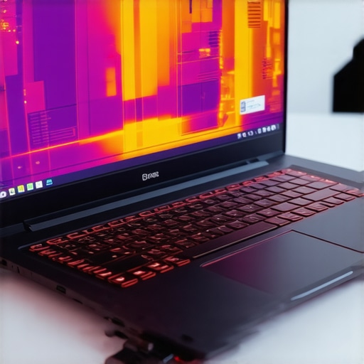 Infrared thermal camera capturing heat distribution on a gaming laptop