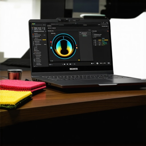 A gamer laptop with software monitoring CPU and GPU temperatures, cleaning brushes, and compressed air for maintenance