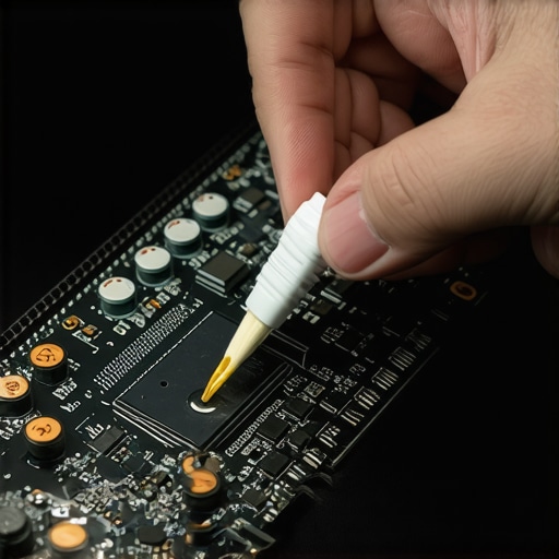 Person carefully applying liquid metal thermal paste to a gaming laptop's CPU for better cooling.