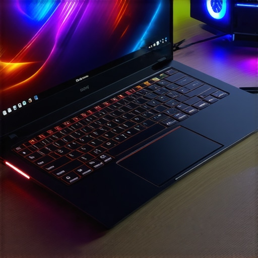 Gaming laptop on cooling pad with airflow and temperature indicators