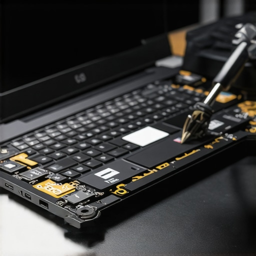 Close-up of thermal paste application on gaming laptop CPU with cooling tools
