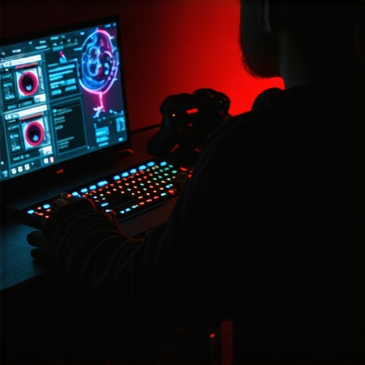 Gamer tuning performance settings with cooling pads and monitoring tools