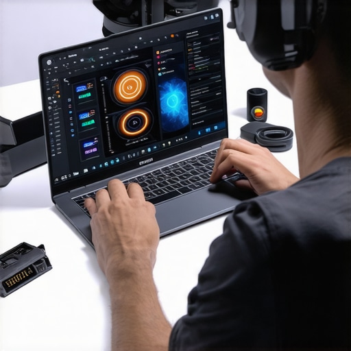 Person checking thermal performance on gaming laptop with software and tools nearby.