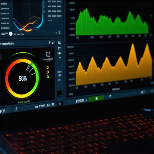 Laptop displaying real-time temperature and fan speed graphs during gaming