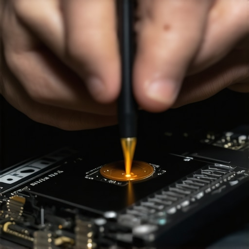 Technician applying thermal paste to a gaming laptop's GPU during maintenance