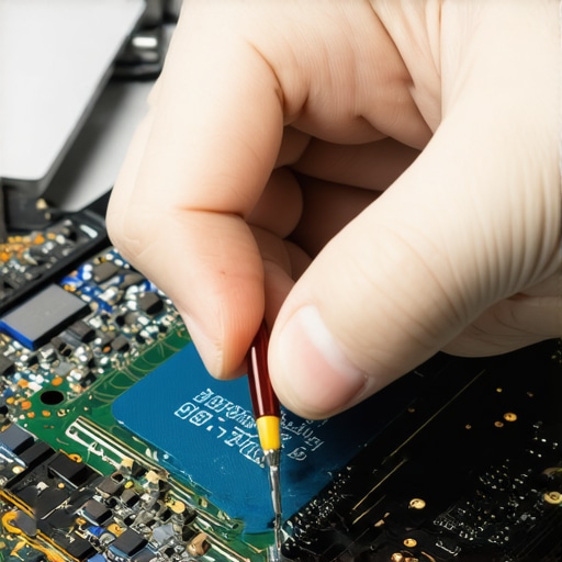 Close-up image of applying thermal paste on a gaming laptop's CPU during maintenance.