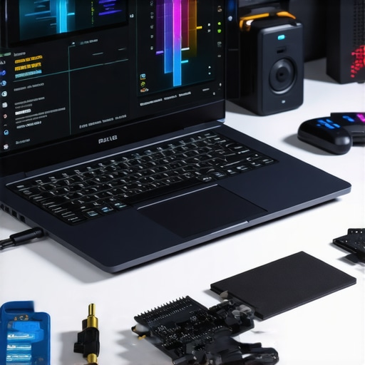 Gaming laptop with thermal monitoring and maintenance tools on a desk
