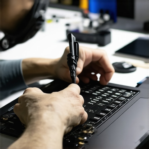 Close-up image of installing a thermal gasket on a gaming laptop GPU during maintenance.